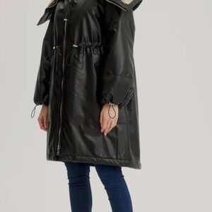 Women’s Black Hooded Parka with Drawstring Waist